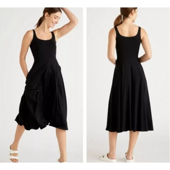 Quince Dresses & Skirts - Quince Fit & Flare Midi Dress Pockets Tencel Jersey Stretch Black Size Large